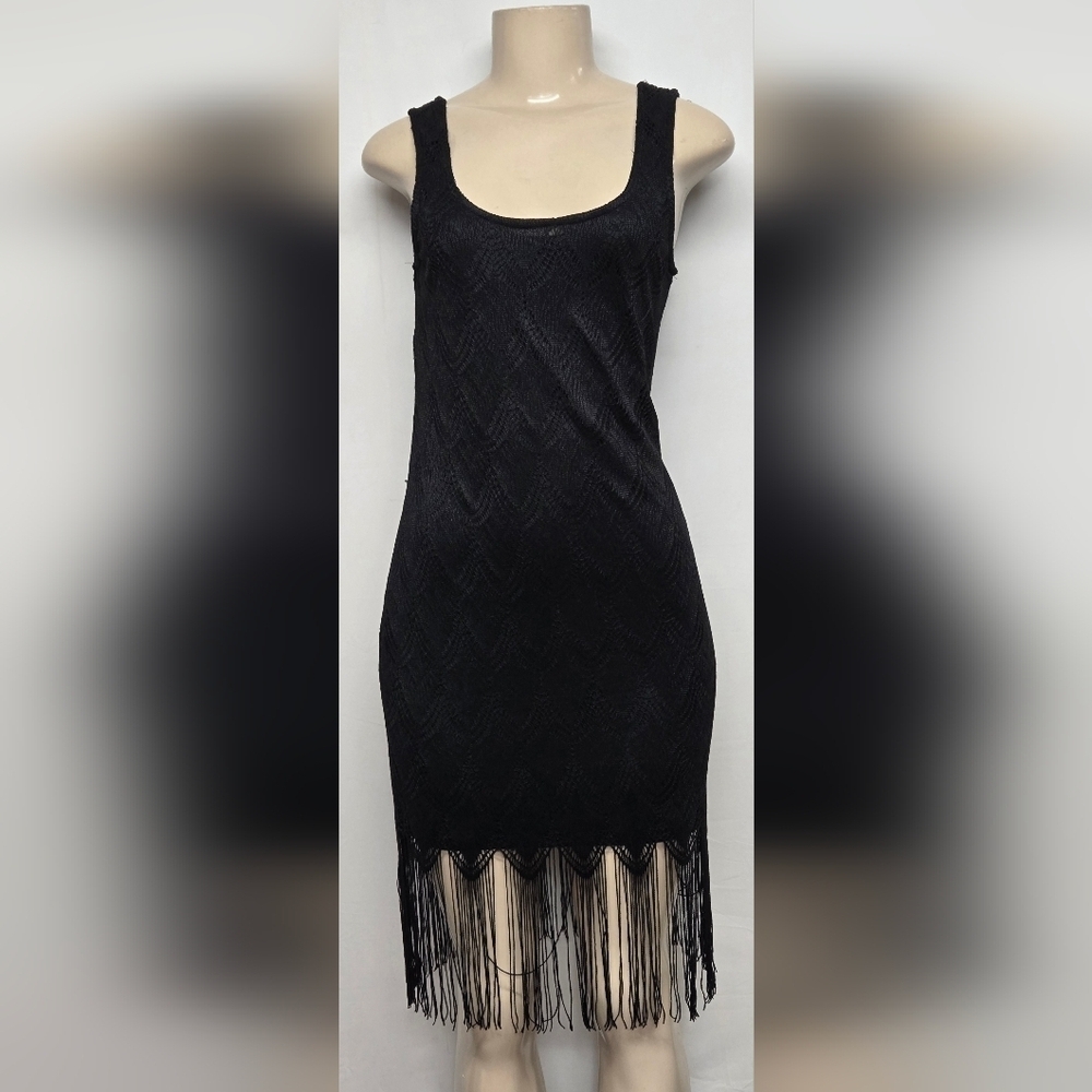Charlotte Russe Black Lace Dress Fringe Trim M Special Occasions Party Classy